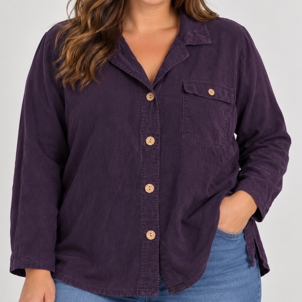 Vintage Coldwater Creek Purple Button Front Shirt Petite XL Made in USA Lyocell